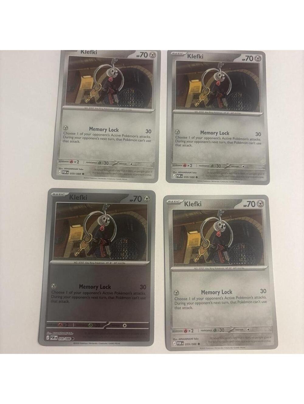 8 Klefki cards, 2 reverse holo, 1 holo